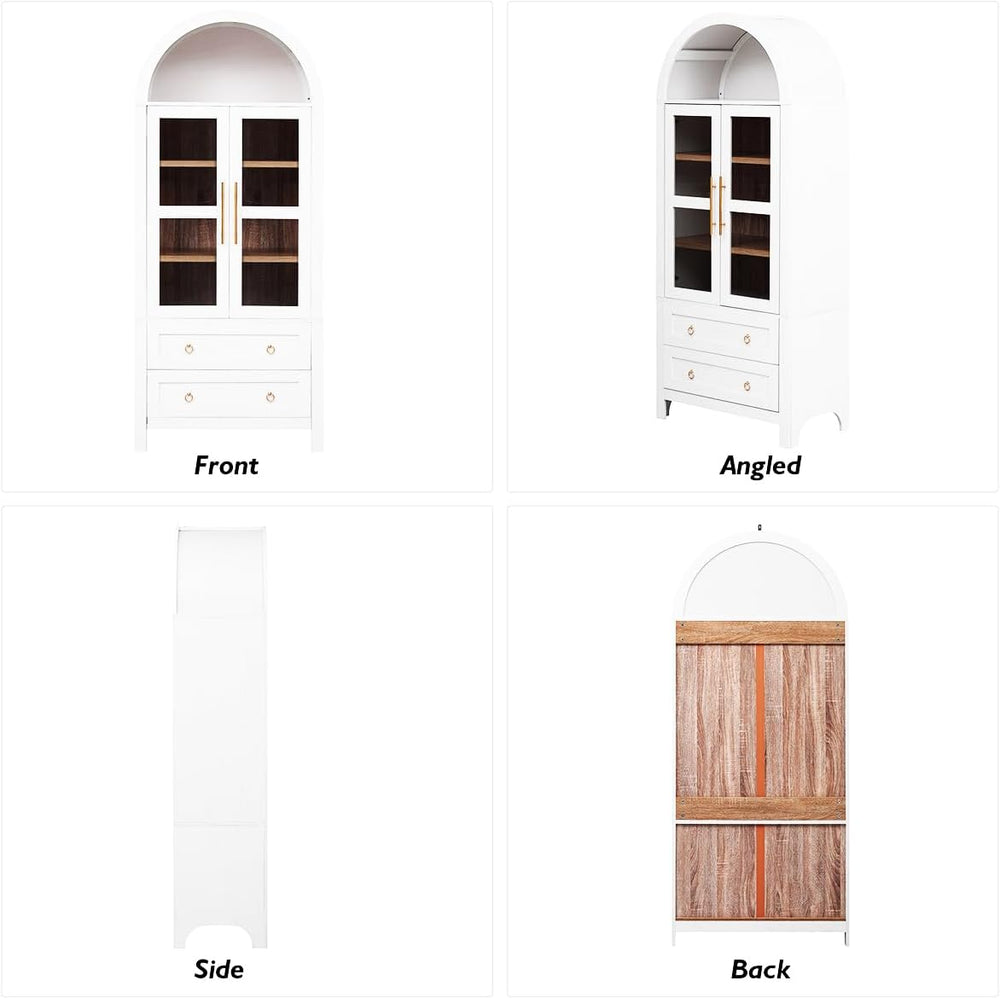 71" Tall Arched Kitchen Pantry Cabinet with 2 Large Drawers & Adjust...