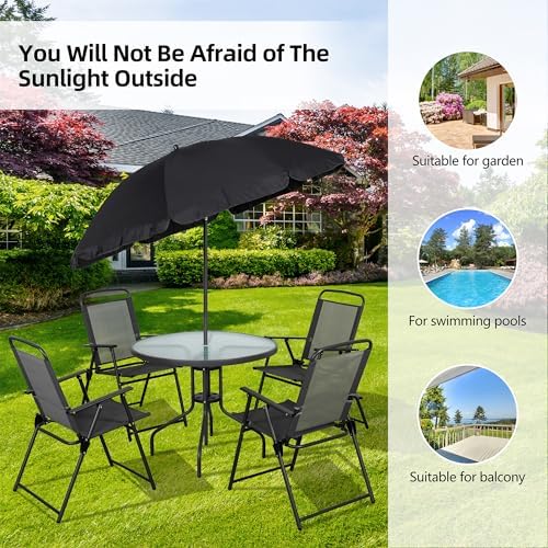 Vongrasig 6 Piece Folding Patio Dining Set,Small Metal Outdoor Garden Patio T...