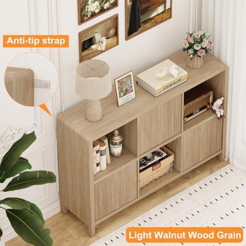 FATORRI 6 Cube Horizontal Bookshelf with 3 Doors, Modern Wood Book Shelf with...
