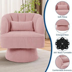 Modern 360° Swivel Barrel Accent Chair, Velvet Upholstered Armchair with Striped Backrest & Plush Cushion, Comfy Round Lounge Chair for Living Room Bedroom, Pink