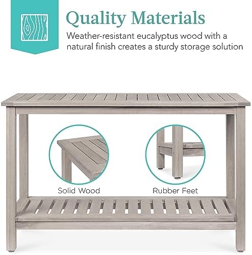 Best Choice Products 48in 2-Shelf Eucalyptus Wooden Console Table Indoor Outd...