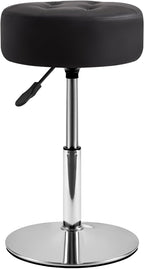IBUYKE Height Adjustable 360°Swivel Vanity Stool Chair, Black WBD025B | Tufted Round Makeup Room Faux Leather Bathroom Living Room Modern Ottoman