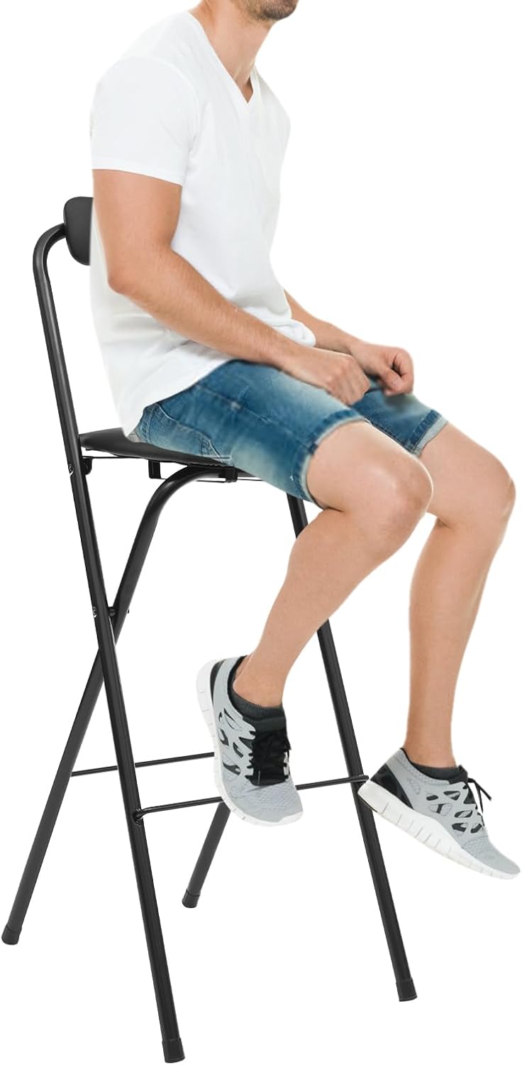 Folding Bar Stool with Backrest, 29.5" Height Portable Folding Stool Chair Counter Height Foldable Collapsible Stool for Kitchen Bar, 275lbs Capacity