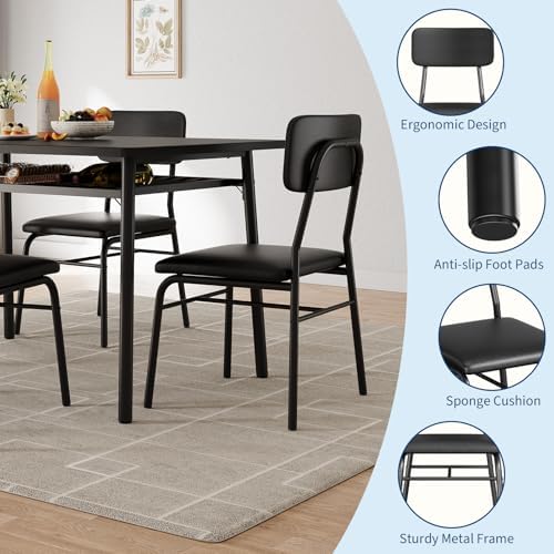 GAOMON Dining Table Set for 2, Wood Kitchen Table with 2 Upholstered Chairs a...