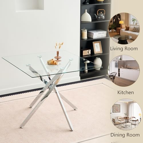 HomVent 3Pcs Square Glass Dining Table Set for 2 with 2 Grey Leather Chair | 36''Silver Glass Dining Room Table Set Kitchen Table Chair Set of 2,Dinner Table Dining Set with Glass Top for Home Kitchen
