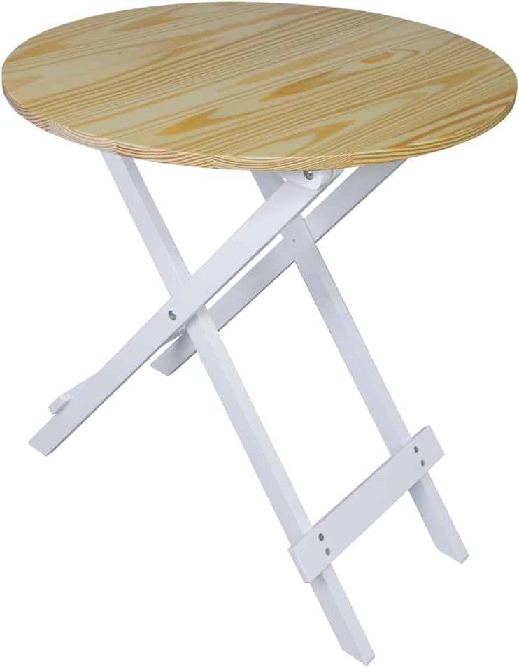 100% Solid Wood 23.5" W Round Folding Side Table for Dining, Patio, Livi...