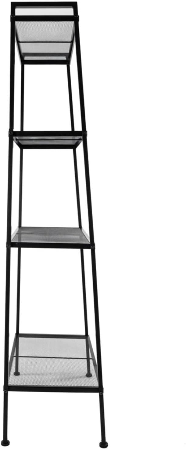 4-Tier Wide Ladder Bookshelf, Black Iron Storage Shelf with Mesh Shelves, Stable Open Display Rack for Living Room, Bedroom, Study and Home Organization