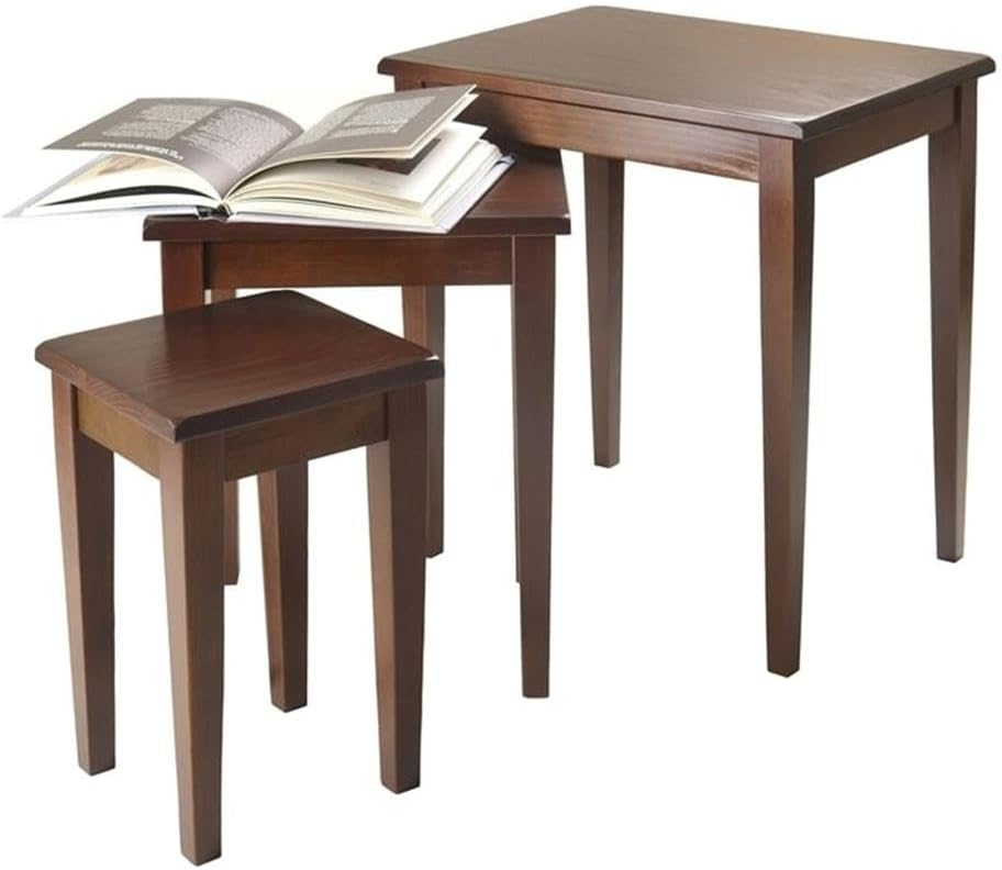 Pemberly Row 3-Piece Solid Wood Nesting Tables, Antique Walnut Finish, Stacka...