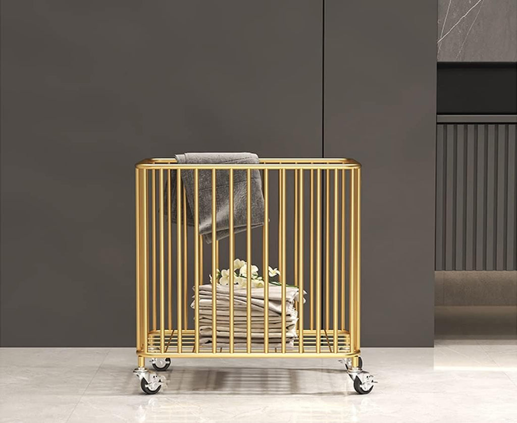 Easyars Rolling Laundry Hamper with Wheels,Large-size Metal Laundry Basket Cart,Clothes or Linen Storage Organize Hamper Bin for Living Room,Bathroom,Closet or Children Bedroom,Gold