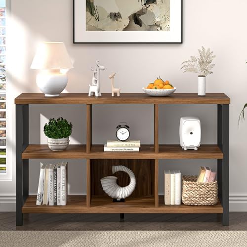 FOLUBAN 6 Cube Storage Organizer Bookshelf, Industrial Horizontal Low Cubby B...