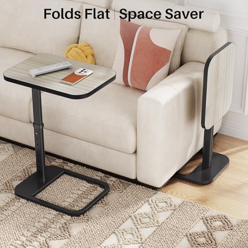 Driftwood Grey TV Tray Table, Adjustable Height & Rounded Metal Corners, ...