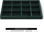 Velvet Stackable Jewelry Display Tray, 12 Grid Watch Bangle Bracelet Storage Tray, Makeup Drawer Insert Jewelry Shop Organizer Plate (Green)