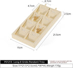 Dark Blue Jewelry Display Tray Ring Necklace Earring Bangle Organizer Multifunctional Storage Case for Jewelry Showcase (Long 8 Grids Pendant Tray(beige))