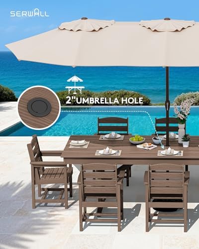 SERWALL 9Pcs 84" HDPE Outdoor Dining Set for 8 with Armchairs,Brown