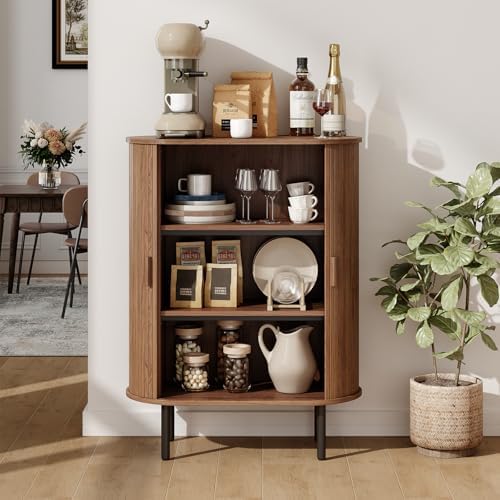 ONBRILL 44" Tall Sideboard Storage Buffet Cabinet with Sliding Door, Walnut