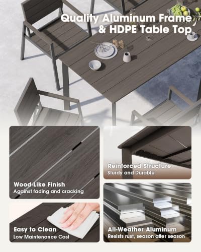 Outdoor Dining Set for 6, Aluminum Patio HDPS Outdooor Table and Chairs Set w...