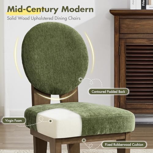 Hyfirm Mid-Century Modern Walnut Dining Chairs Set of 4, Vintage Green Wooden...