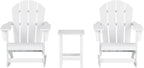 HDPE Laguna Outdoor Rocking Poly Adirondack Chair with Side Table 3-Piece Set, White