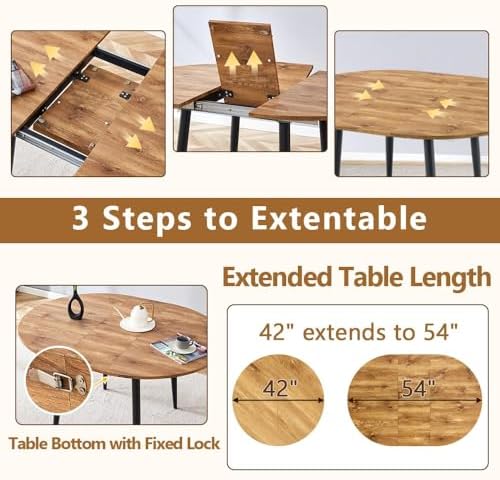 FURNITO Round Dining Table Set for 6, 42"-54" Round to Oval Extenda...