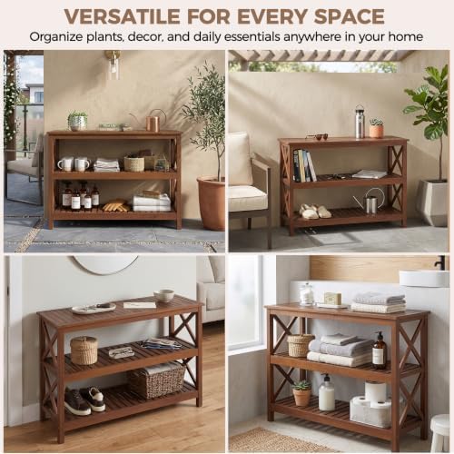 SUPER DEAL 48 in Solid Wood Console Table, 3-Shelf Wooden Outdoor Side Table ...