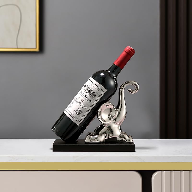 ELEGANTZ Modern Wine Bottle Holder – Decorative Elephant Design with Chrome F...