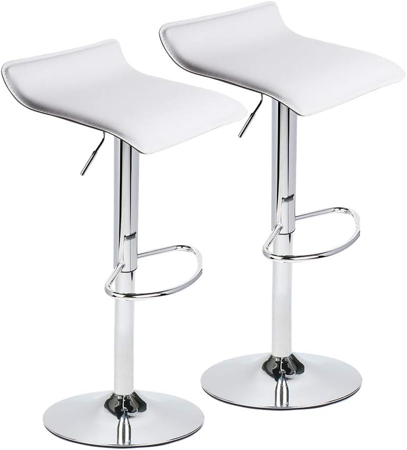 Set of 2 Barstool, Adjustable Swivel Bar Stools with PU Leather and Chrome Ba...