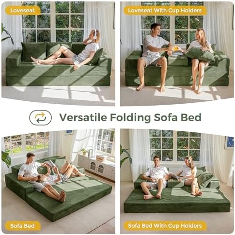 MAXYOYO Convertible Sofa Bed, 80" Oversized Loveseat Couch 4 in 1 Foldab...
