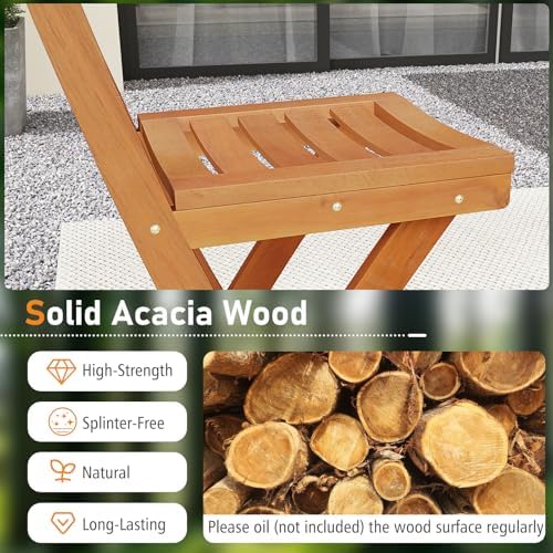 Tangkula Patio Folding Barstool, Outdoor Portable High Top Acacia Wood Bar He...