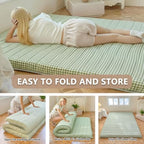 Green Gingham Japanese Floor Mattress, Twin Size 39" x 80", 3.5" Thick | High Density Foam Futon Mattress, Foldable Tatami Sleeping Pad, Farmhouse Style Roll Up Floor Bed for Dorm Guest Room