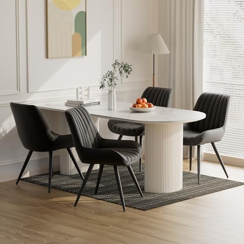 Dining Chairs Set of 6, Faux Leather Mid Century Modern Kitchen Chairs with S...