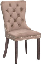 Kiztir Velvet Dining Chairs Set of 6, Upholstered Dining Room Chairs with Ring Pull Trim and Button Back, Luxury Tufted Dining Chairs for Living Room, Bedroom, Kitchen (Khaki)