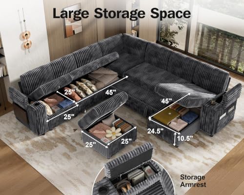 Vipbear 130" Modular Sectional Sleeper Sofa with Pull Out Bed, 9 Seat Co...