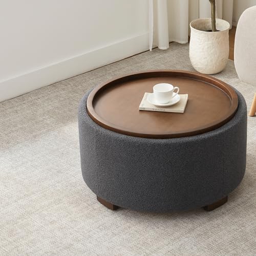 Zihanhome 30 Inch Round Storage Ottoman, Ottoman Coffee Table with Lift Off L...