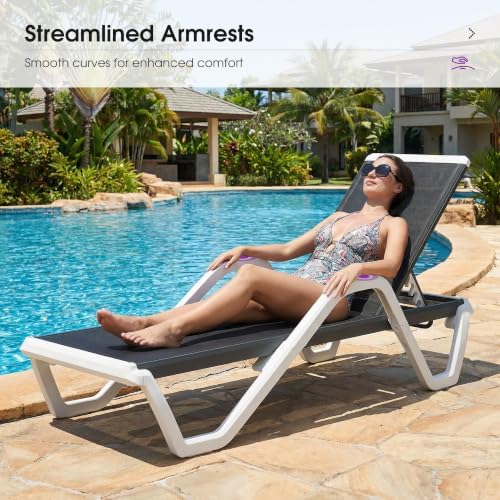 PURPLE LEAF Lounge Chair Outdoor Set of 2 w/Armrest for Poolside Dark Grey | ...