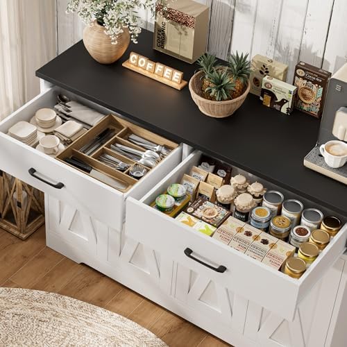 HOSTACK 47" W Kitchen Sideboard Buffet Cabinet with Storage Drawers, White