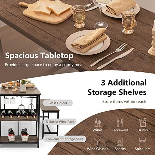 GIANTEX Dining Table Set for 4, 3-Piece 55" L Kitchen Table Set w/ 2 Ben...