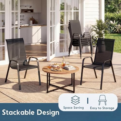 Arlopu 5 Pieces Outdoor Patio Dining Set, Glass Table and Textilene Chair