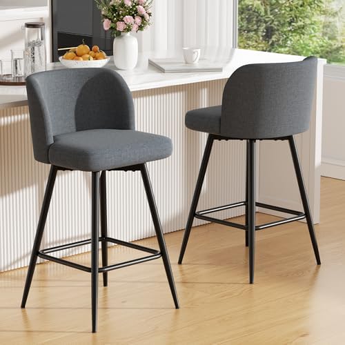 Swivel Bar Stools Set of 2, 26" Counter Height Bar Stools with High Back...