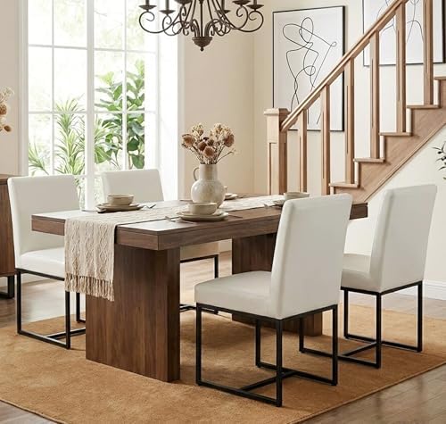 VESCASA Faux Leather Upholstered Dining Chairs with Black Metal Frame, Mid Ce...