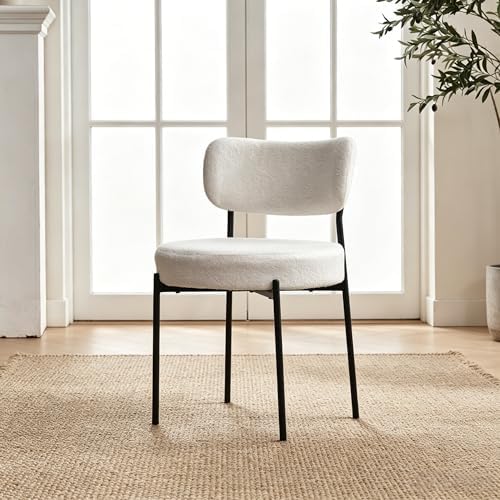 Boucle Dining Chairs Set of 4, White Mid Century Modern Kitchen Dining Room C...