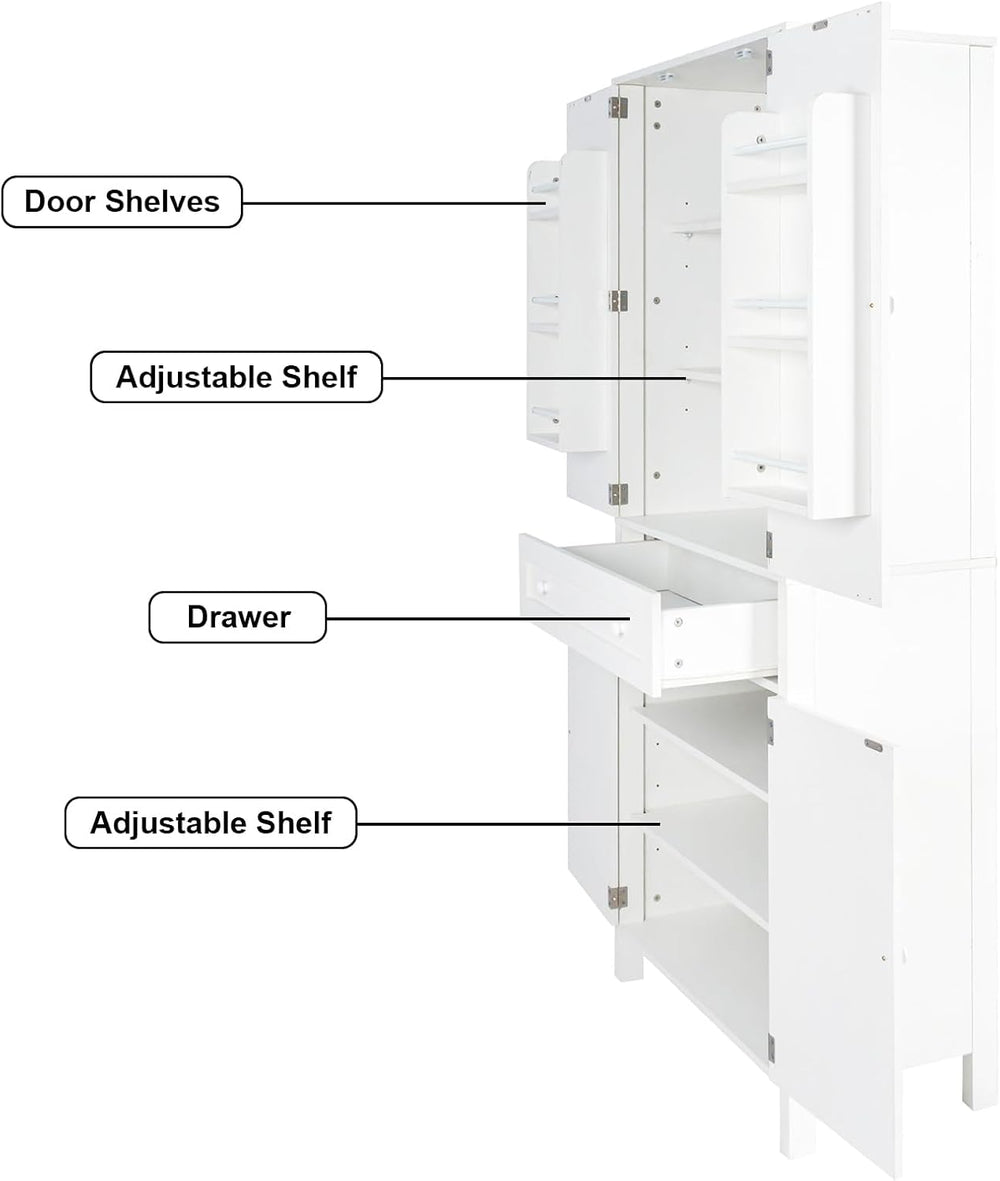 70.87" Tall Kitchen Pantry Storage Cabinet with 4 Doors and Drawer, Whit...