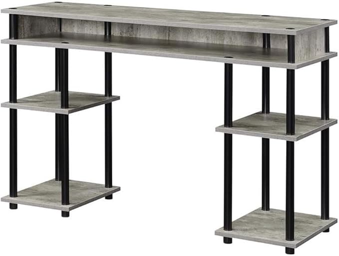 Convenience Concepts Designs2Go No Tools Desk Home Office Desk with Shelves, Corner Shelf Vanity Desk Computer Desk Nail Table for Nail Tech - 47.25" L x 15.75" W x 30" H, Faux Birch/Black