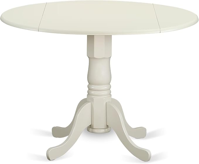 East West Furniture DMAV3-LWH-W 3 Piece Dining Room Table Set Contains a Round Dining Table with Dropleaf and 2 Wood Seat Chairs, 42x42 Inch, Linen White