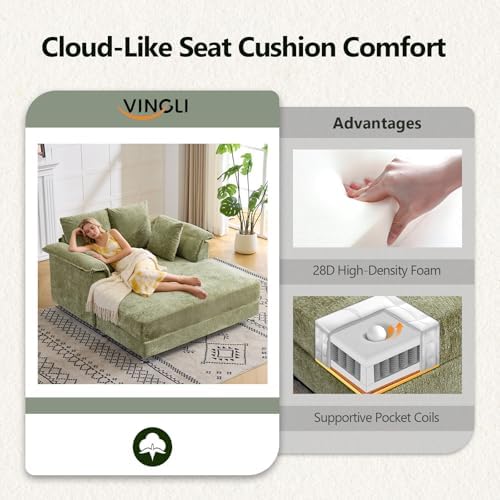 VINGLI Modern Floating Chaise Lounge Chair with Acrylic Legs, Upholstered Cus...