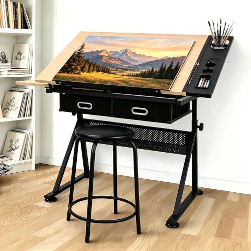 Garvee Height Adjustable Drafting Table, 0-75° Tilting Tabletop