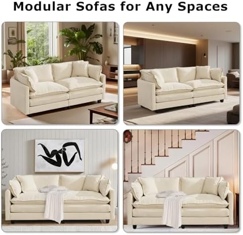 SoarFlash 113.78" Chenille L Shaped Modular Sofa with Ottoman,Beige