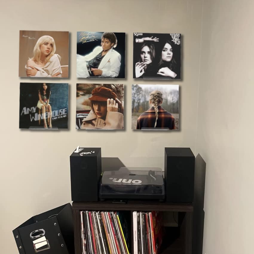 WPESI Vinyl Record Shelf Wall Mount 8Pack,7 Inch Acrylic Record Shelf,Record Wall Display, Vinyl Record Holder CD Rack,8 Pack(Clear)