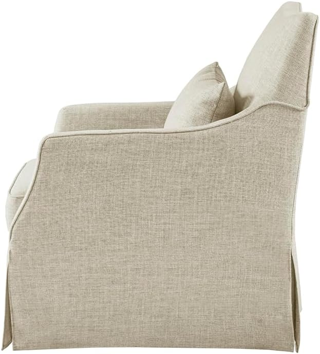 Martha Stewart London Swivel Chair - Solid Wood & Plywood, Skirted Metal Base Accent Armchair, Lumbar Pillow -Modern Classic Family Room Sofa Furniture Bedroom Lounge, 28"X31.5"X35.25", Beige Multi