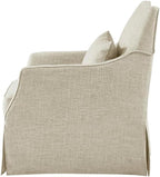 Martha Stewart London Swivel Chair - Solid Wood & Plywood, Skirted Metal Base Accent Armchair, Lumbar Pillow -Modern Classic Family Room Sofa Furniture Bedroom Lounge, 28"X31.5"X35.25", Beige Multi