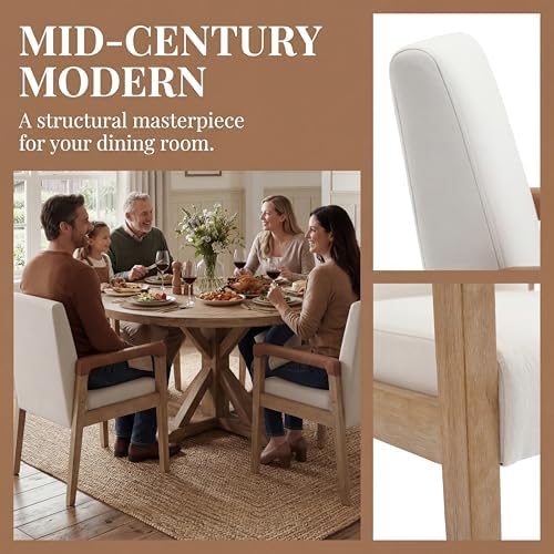 Mid Century Modern Dining Chairs with Arms, Solid Wood Farmhouse Upholstered ...